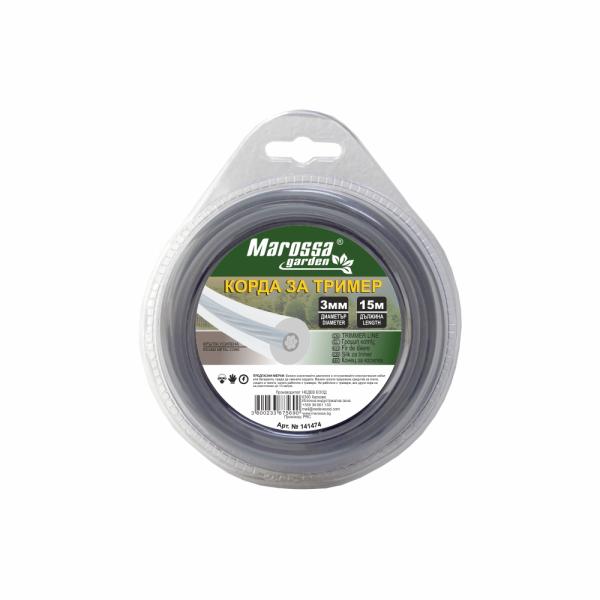 Корда за тример Marossa Garden, 3.00 мм x 15 м, Кръгла, Усилена с метал Корда за тример Marossa Garden, 3.00 мм x 15 м, Кръгла, Усилена с метал